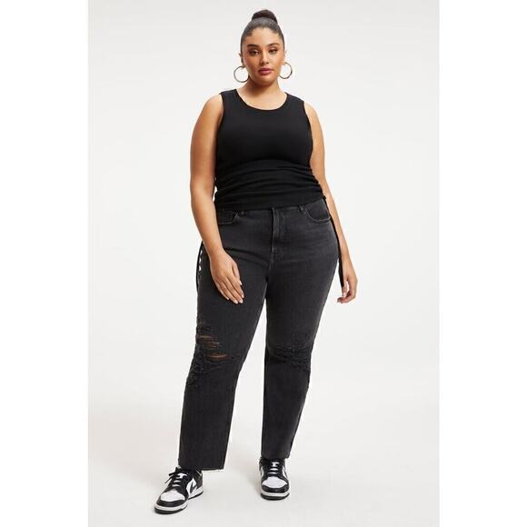 NWT Good American Distressed Raw Hem Straight Leg Nico Jeans Women's Black 4/27 - Picture 1 of 8